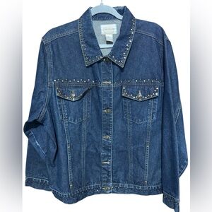 Vtg CAPISTRANO Blue Denim Studded Jean Jacket - Button Front Pockets Size 20